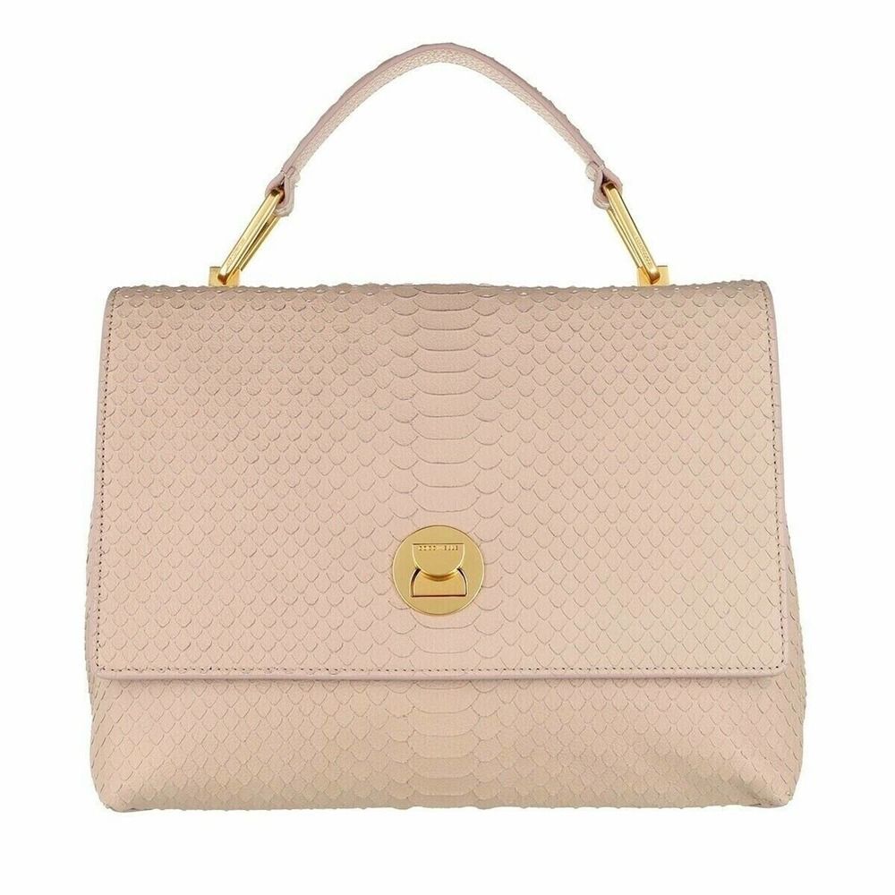 $550 COCCINELLE Liya Python Snake Satchel Leather Shoulder Bag Designer NEW Pink